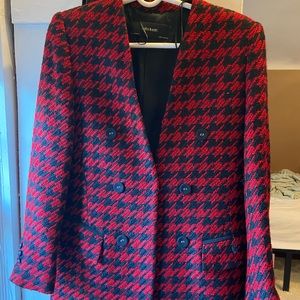 Zara Basics red and black tweed blazer NWT